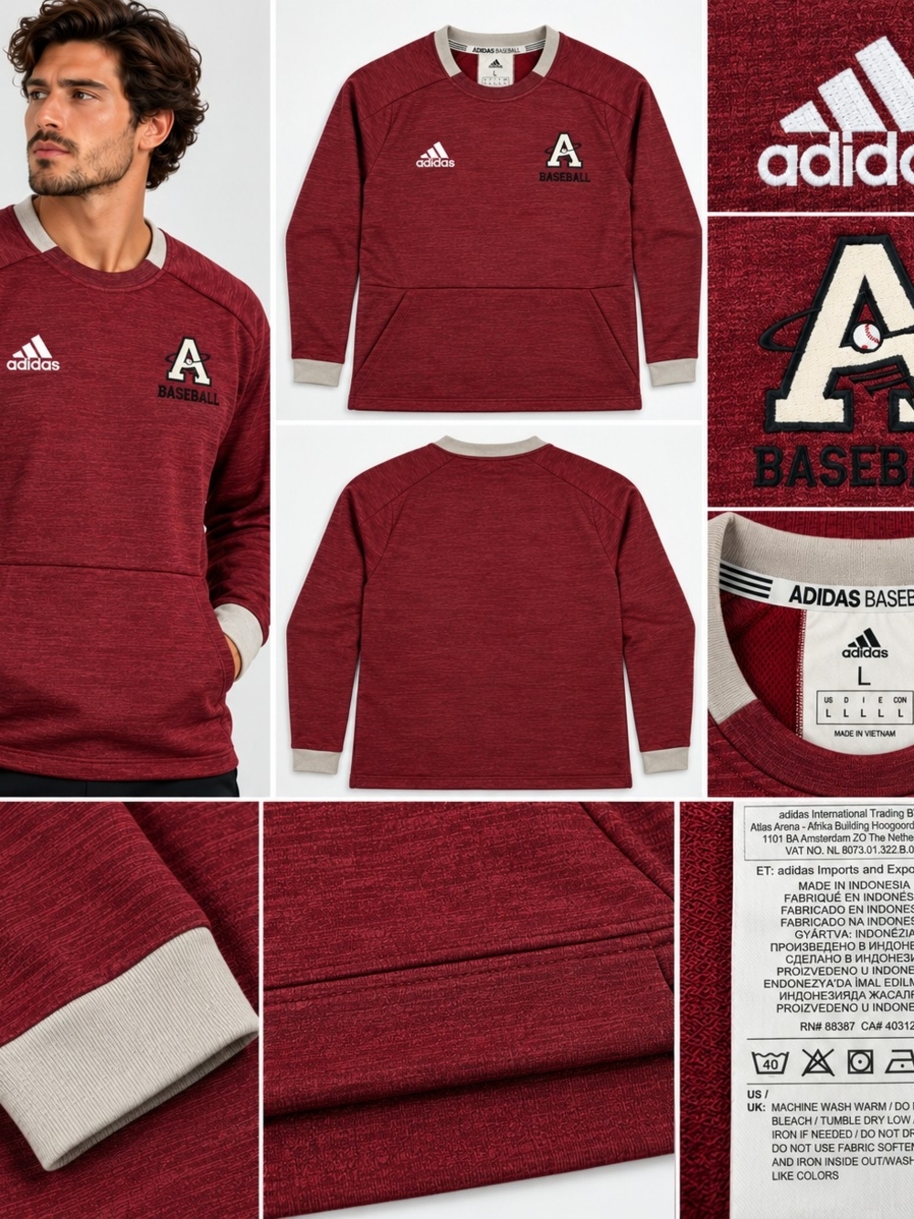 adidas Maroon Crewneck Sweatshirt with Light Gray Trim